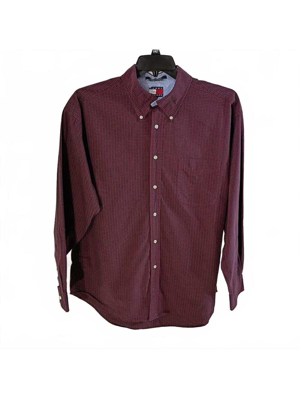 Tommy Hilfiger Men's Long Sleeve Button-Up Shirt - Burgundy Plaid Size XL